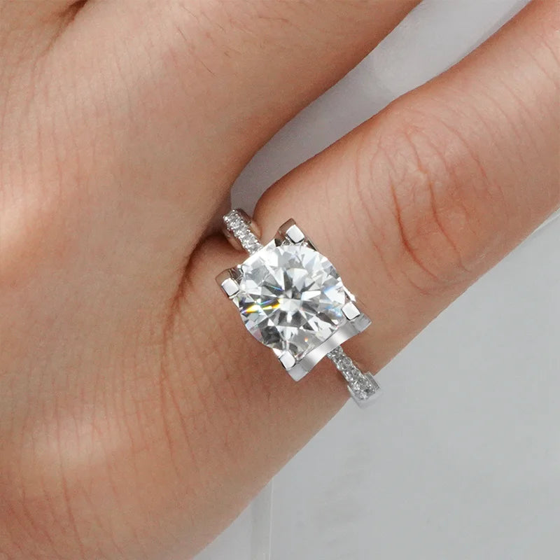 S925 Silver Gold Ring Moissanite Round Shape 0.5/1/2/3ct Women Ring 925 Silver Minimalist Engagement Rings