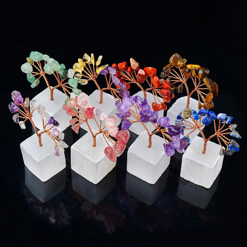 Selenite Cube Crystal Gravel Tree Reiki Energy Crystal Chips Seven Chakra Crystal Tree for Home Decor MegaBDM