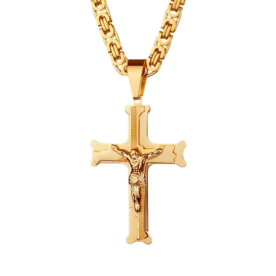 Mens Christian Jewelry 316l Stainless Steel Crucifix Necklace Jesus Cross Necklace