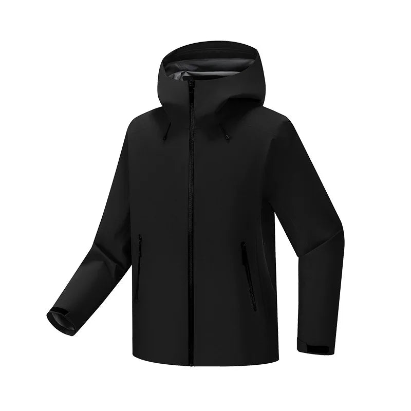 Unisex Outdoor Hard Shell Jacket Fully Laminated Waterproof Hooded Coat Stand Spring Autumn Mountaineering XL Size Zipper Woven