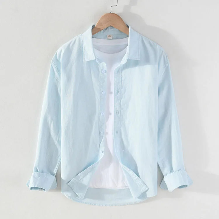 2024 Autumn Men Multi Color Long Shirt Breathable Skin Friendly Linen Casual Lapel Top