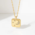 New Stainless Steel Women Jewelry 18K Gold Square Zirconium Star Moon Pendant Necklace