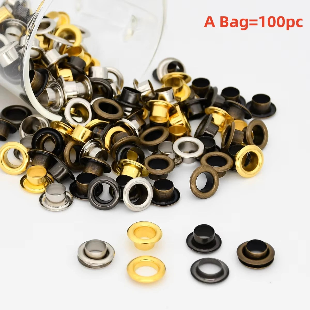 Cloxy 6mm Brass Eyelets with Washers Double-sided Grommets Leather Craft Repair Round Rings for Shoes Bag Garment Hat