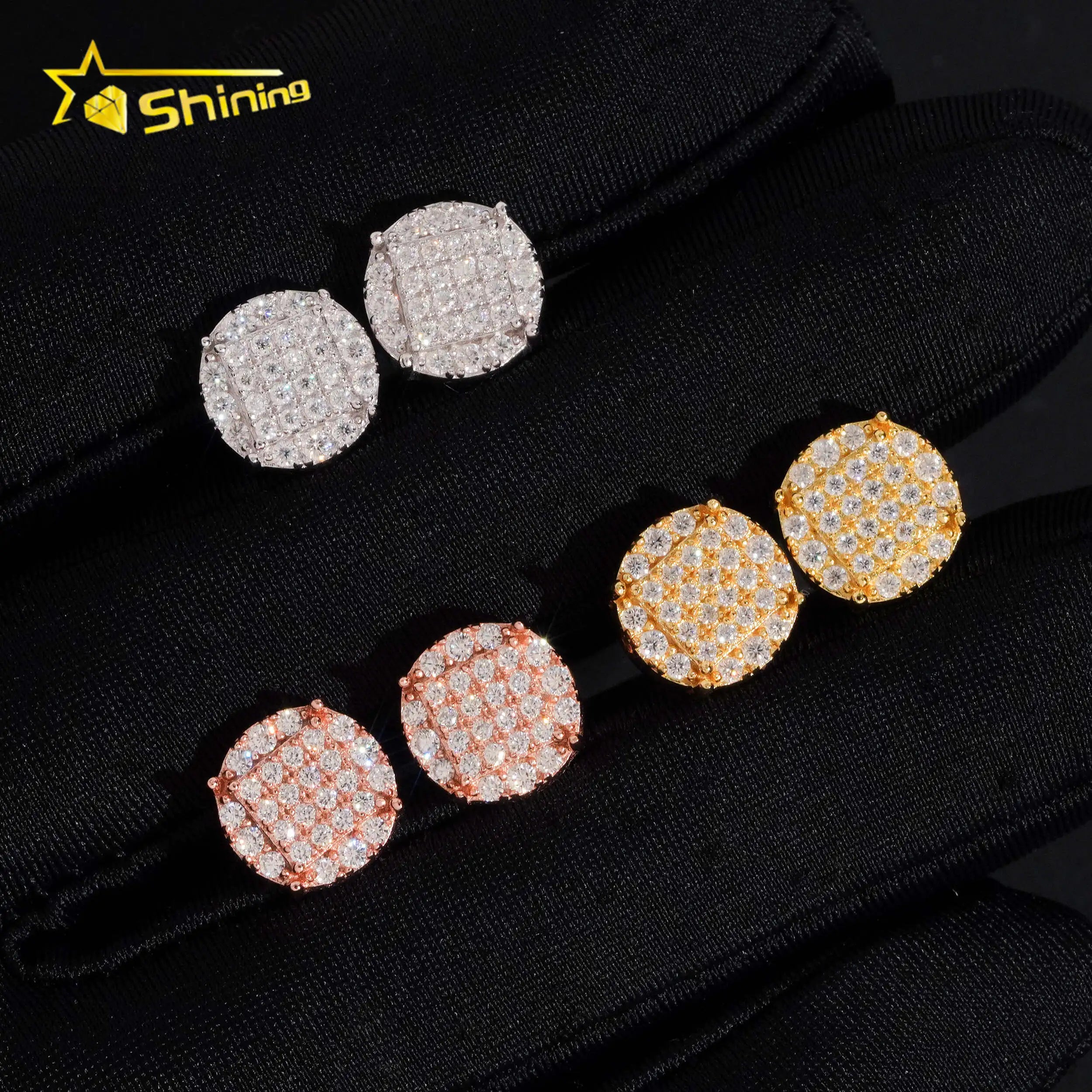 RTS Moissanite Diamonds Stud Earring Fine Jewelry Gold Plated 925 Sterling Silver Iced Out VVS Moissanite Screw Back Earrings