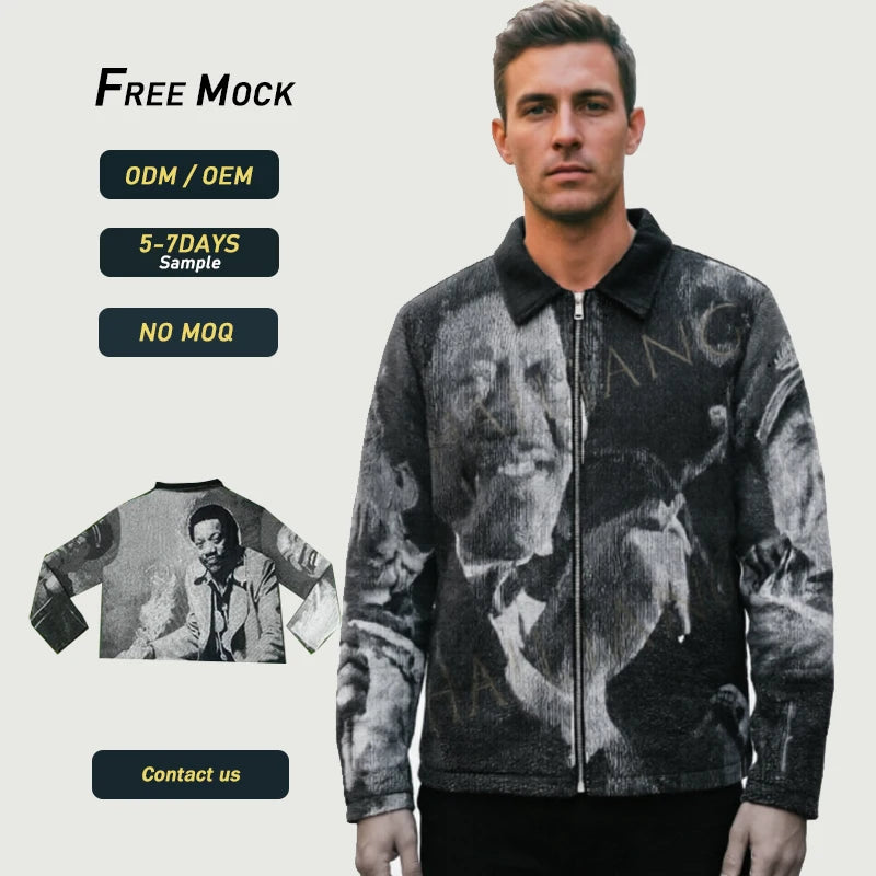 2026 Custom Men's Designer Casual Tapestry Coat Jackets Plus Size Outdoor Streetwear Tapestry Zip up Man Jacquard Blanket Jacket