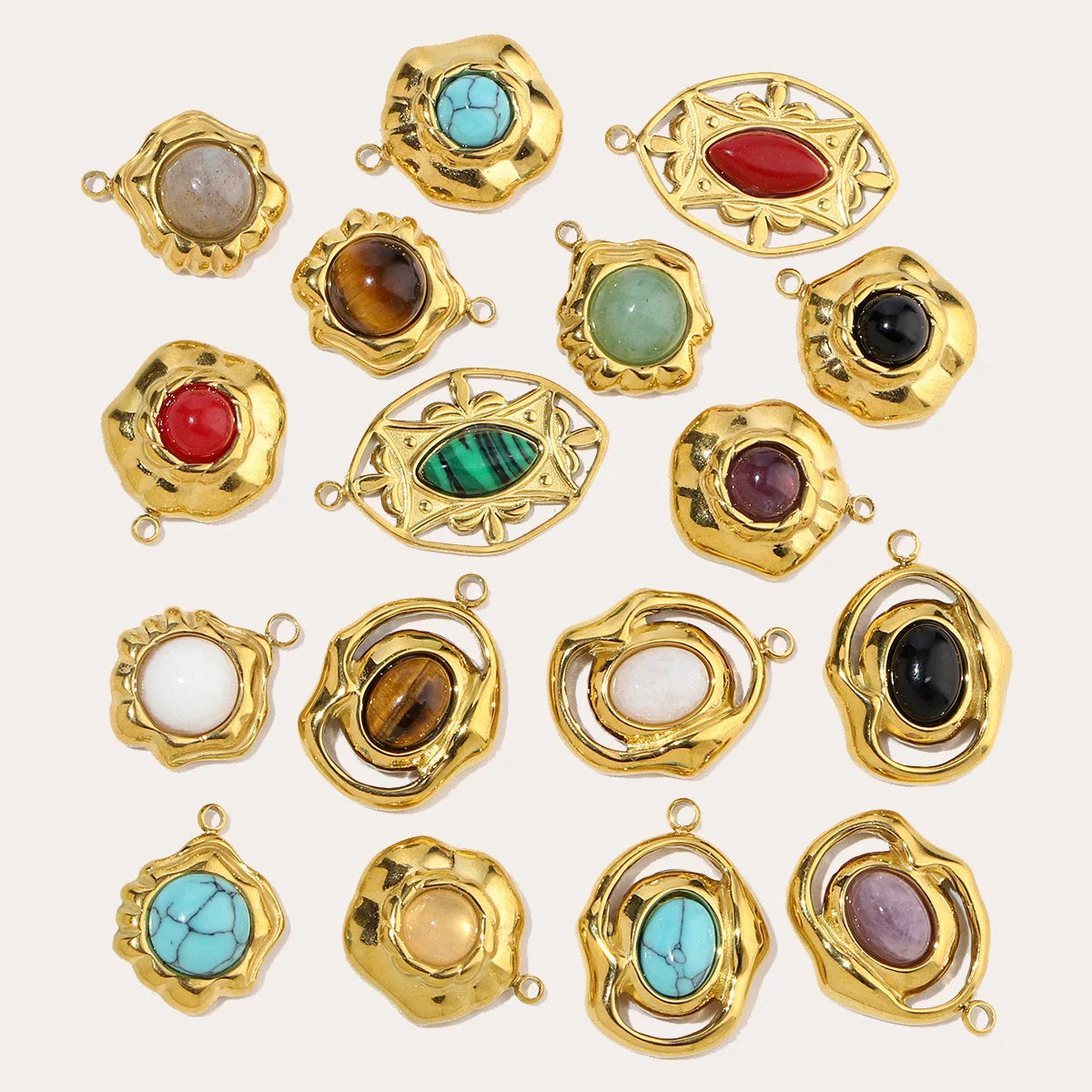 Beimai OEM Necklace Accessories Geometric Eye Onyx Natural Stone Stainless Steel DIY Pendant Charms For Jewelry Making