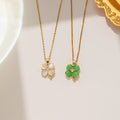 18k Gold Plated White Green Lucky 4 Heart Clover Necklace 316L Stainless Steel Opal Four Leaf Clover Pendant Necklace