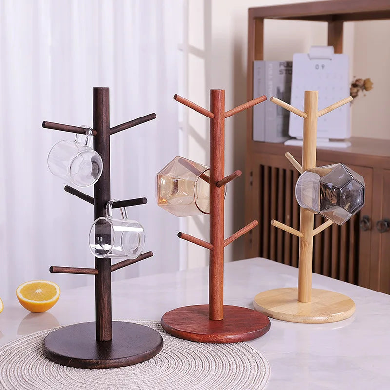 Kitchen Tabletop 3 Layer Tree Shape Bamboo Cold Water Milk Tea Coffee Mug Stand Rack Cup Storage Holder