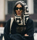 2025 Crochet Grannysquare Knitted Balaclava for Women Granny Square Unisex Black and White Balaclava Crochet Winter Hat