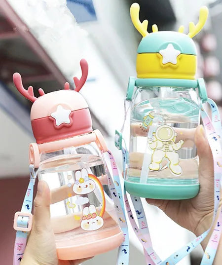Kids Water Drinking Bottle BPA Free Push Button Chug Lid Travel Water Bottle Water Bottle with Cute Design for Children