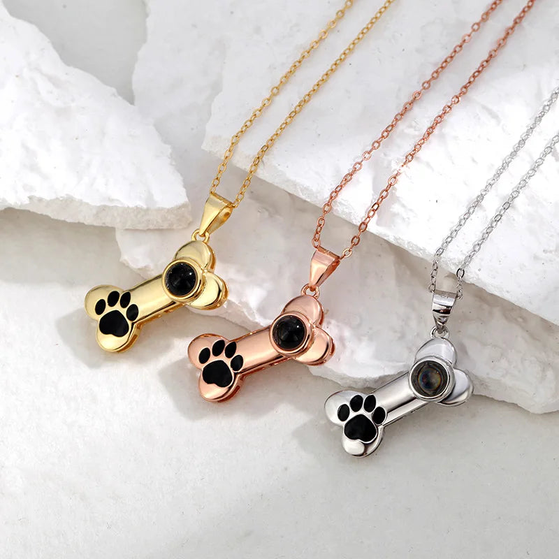 Water Drop Shipping Boutique Jewelry Necklace 925 Sterling Silver Projection Photo Bone Necklace Dog Paw Pet Print Pendant