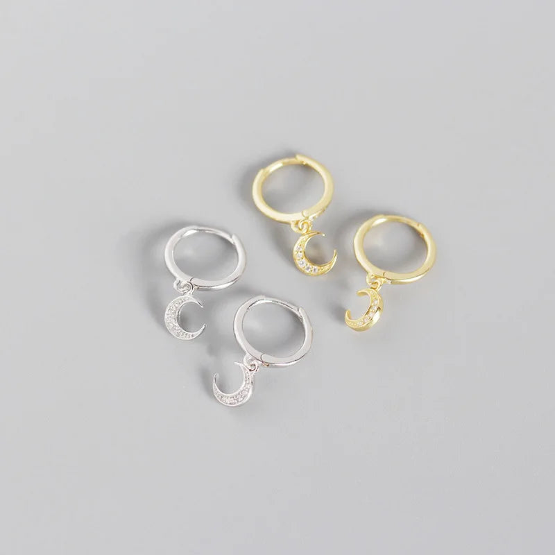 Fashion 925 Sterling Silver Luxury Zircon Diamond Moon Earrings 18K Gold Plated Huggie Hoop Earrings for Women