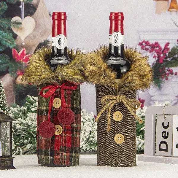 Wholesale OEM Brand Polyester Plaid Plush Wine Bottle Cover Gift Bag Made Zhejiang China Christmas Gifts Decorations Supplies