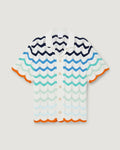 Custom Design Logo Casual Fashion Summer Hollow Out  Knitted Polo T-Shirt Men Mesh Short Sleeve Gradient Wave Crochet Shirt