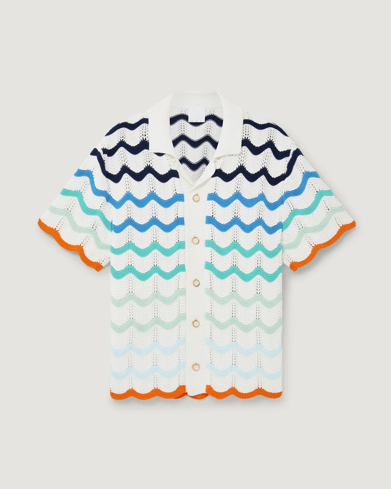Custom Design Logo Casual Fashion Summer Hollow Out  Knitted Polo T-Shirt Men Mesh Short Sleeve Gradient Wave Crochet Shirt