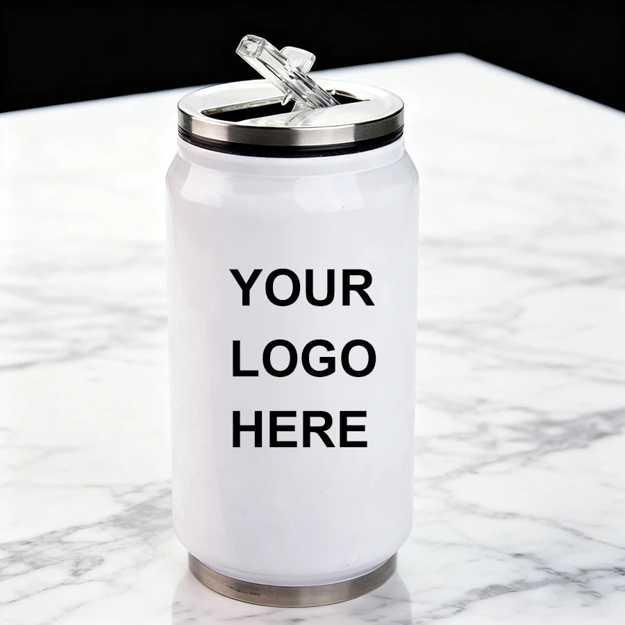 Topjlh 350ml Double Wall Stainless Steel White Sublimation Cola Can Bottle with Straw Lid Bulk for Outdoor Sports Travel Gift