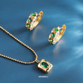 Wholesale High-quality 925 Sterling Silver Plated 18K Gold Emerald Pendant Necklace Earring Set Women Jewelry Anniversary Gift