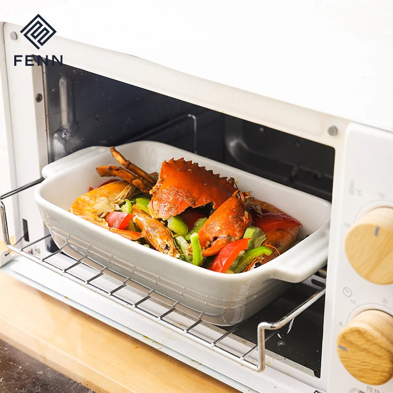 FENN Wholesale Nordic Ceramic Bakeware Porcelain Colorful Glazed Dinner Set Dinnerware square Bakeware for Kitchen