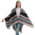 European Fashion Thick Warm Front-Open Cashmere Ponchos Cardigans Women Horizontal Stripe Pattern Shawls Winter Fox Trim Capes
