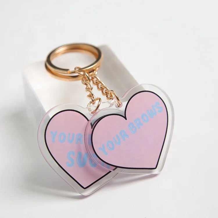 Key Chain Designer Custom Print Logo Clear Heart Shaped Cute Charms Acrylic Keychain for Promotional