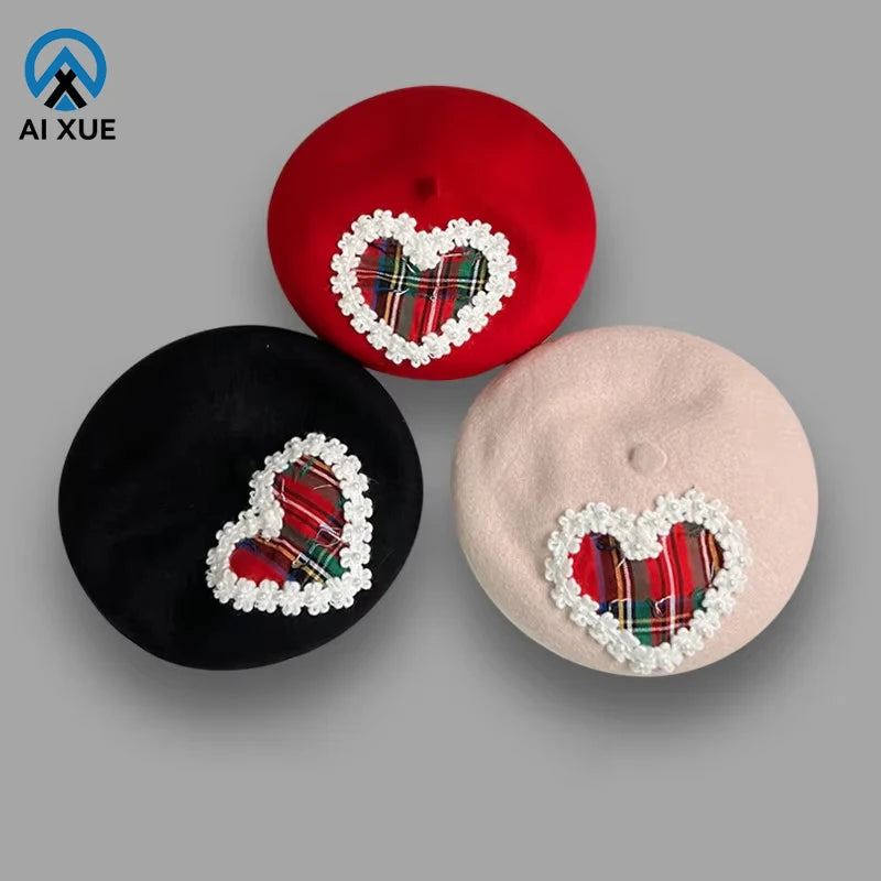 Factory's New Design Autumn Winter French Beret Pearl Wool Caps Korean Fashion Painter Pumpkin Beret Cap Sweet Party Appropriate
