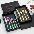 Hot Selling 430 Stainless Steel Luxury Golden Flatware Set Hammered Handle Knife Fork Spoon Utensils Gold Wedding Cutlery Set