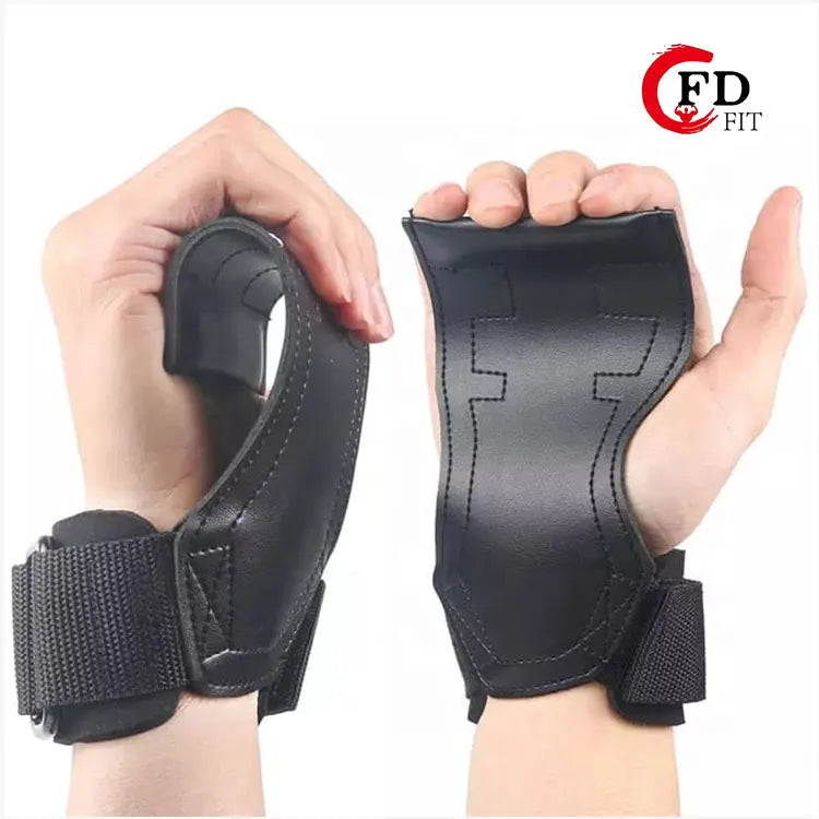 Leather Weight Lifting Hand Grips Wrist Band Palm Pad Support Straps Non-Slip Black Strengthener