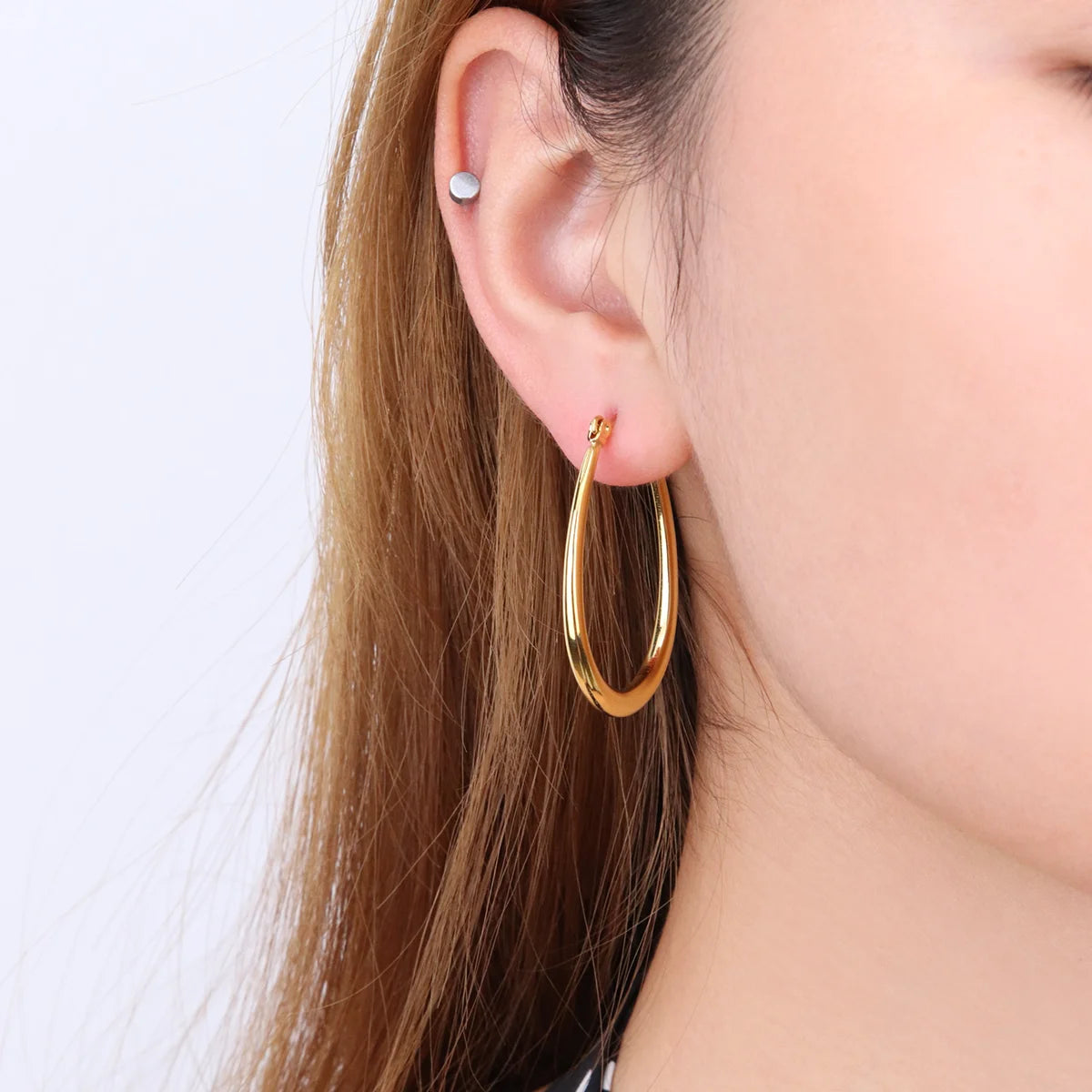 Chris April 316L Stainless Steel PVD Plated Gold Oval Hoops Earring