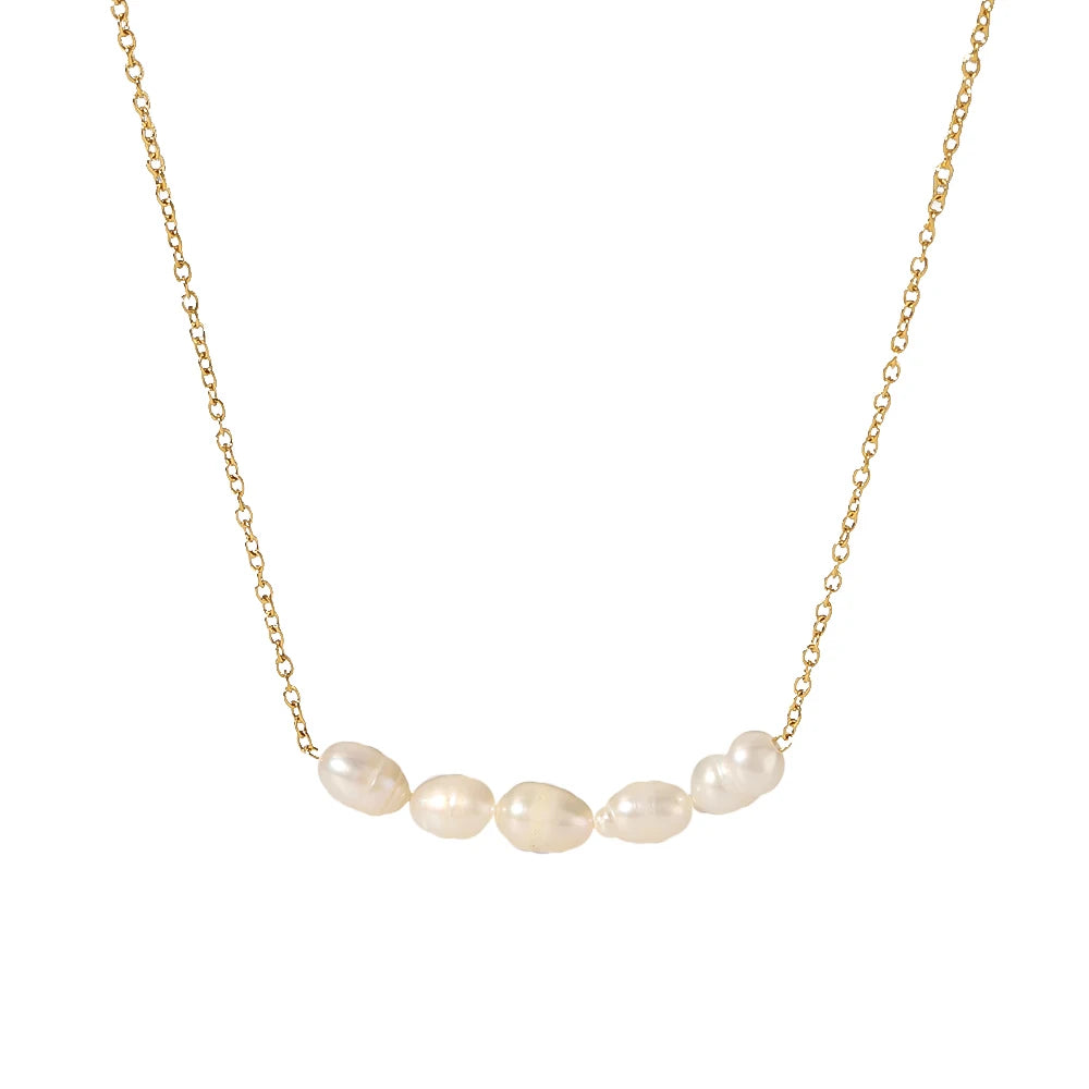 Exquisite Stainless Steel 18K Natural Freshwater Pearls Charms Clavicle Chain Necklace for Women