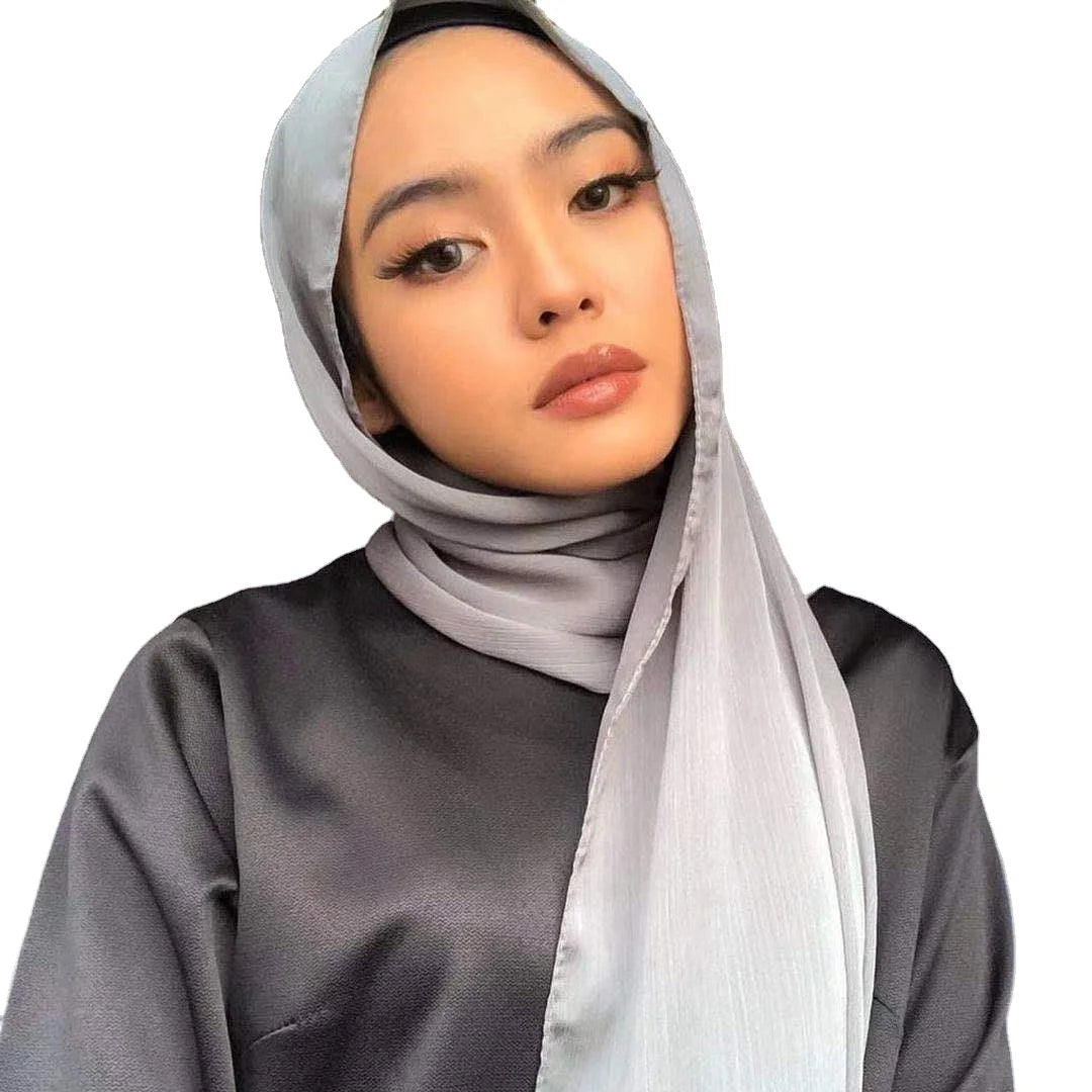 Malaysia Hot Sale Classic Satin Crepe Ladies Islamic Hijab Scarf Customizable Logo Spring Chiffon Plain Style Silk Headscarf