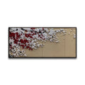 Button Red and White Plum Blossom Abstract Landscape Rectangle Shape Contemporary 3D Black Metal Framed Wall Art