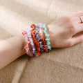 Women's New Natural Turquoise Agate Bracelet Geometric Shape Crystal Beaded DIY Elastic Gem Bracelet for Anniversary