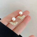 7-8mm Natural Freshwater Pearl Earrings Front Rear Wing Design Bread Pearl Earrings 925 Pure Silver Needles Front Pearl Earrings