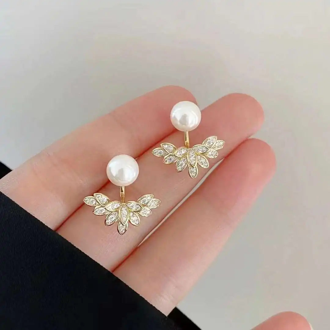 7-8mm Natural Freshwater Pearl Earrings Front Rear Wing Design Bread Pearl Earrings 925 Pure Silver Needles Front Pearl Earrings