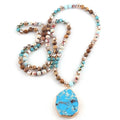 Women Custom Bohemian Jewelry 6mm Emperor Beige Natural Stone Chip Stone Crystal Glass Irregular Emperor Blue Pendant Necklace