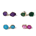 Natural Raw Stone Stud Earrings Freeform Stainless Steel Druzy Agate Gemstone Crystals Earring for Women Girls