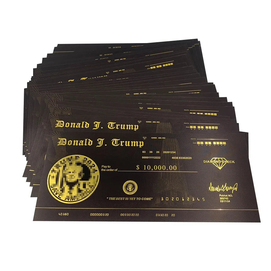 Custom Personalized Diamond Check America Golden Ticket Gold Banknote Vip TRB Membership Card Checks Trumb Note for Gift