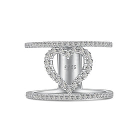 Dylam Korean Style S925 Sterling Silver Jewelry Engagement Trendy Stackable Cz Cubic Zirconia Hallow Out Heart Rings for Women