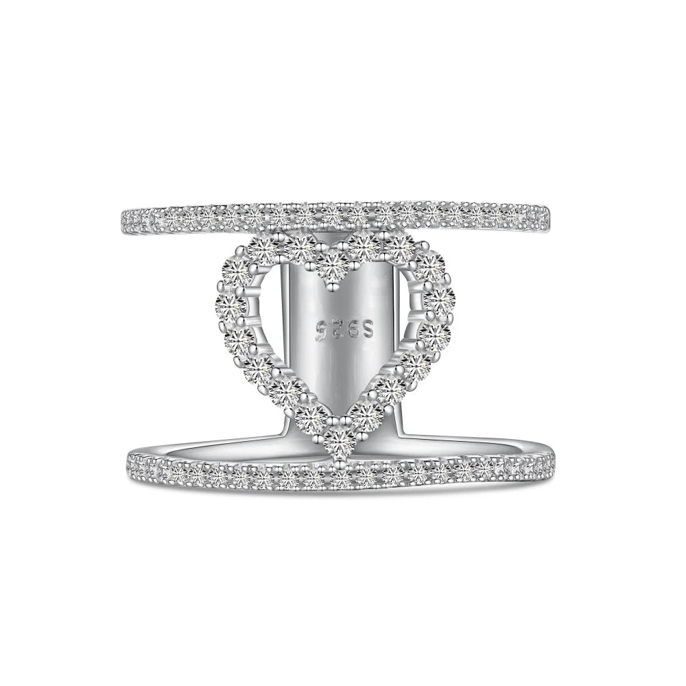 Dylam Korean Style S925 Sterling Silver Jewelry Engagement Trendy Stackable Cz Cubic Zirconia Hallow Out Heart Rings for Women