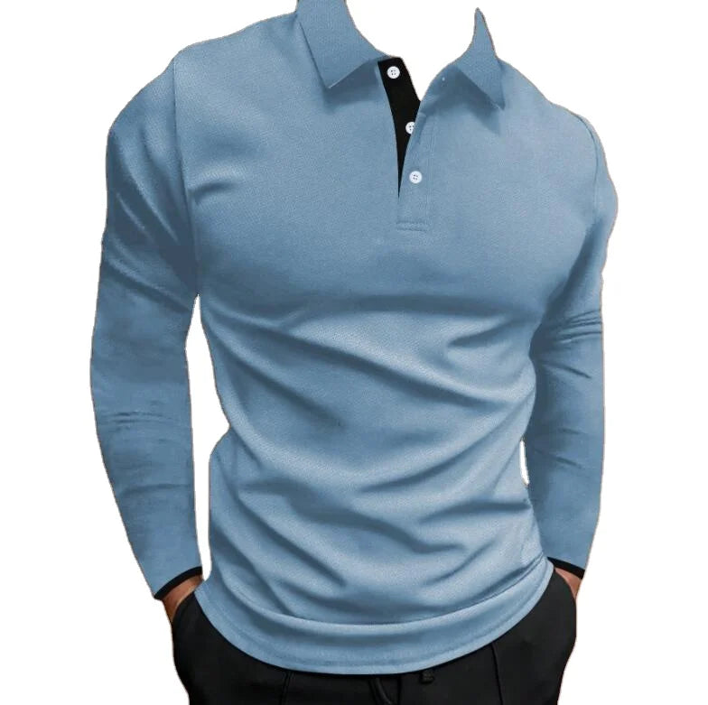 RNSHANGER Spring Autumn Solid Color Long Sleeve Polo Shirts Man  Casual Loose Button Pullovers Vintage All-match Tops