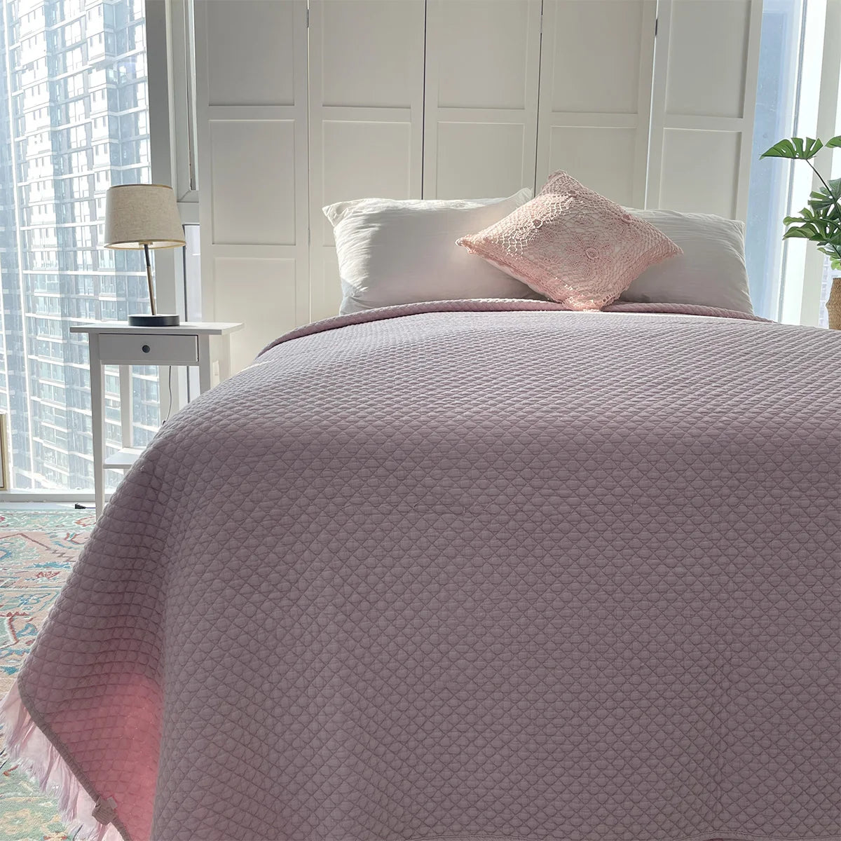 pink custom quilting cotton stonewashed quilt luxury super warm soft oeko tex bed covers