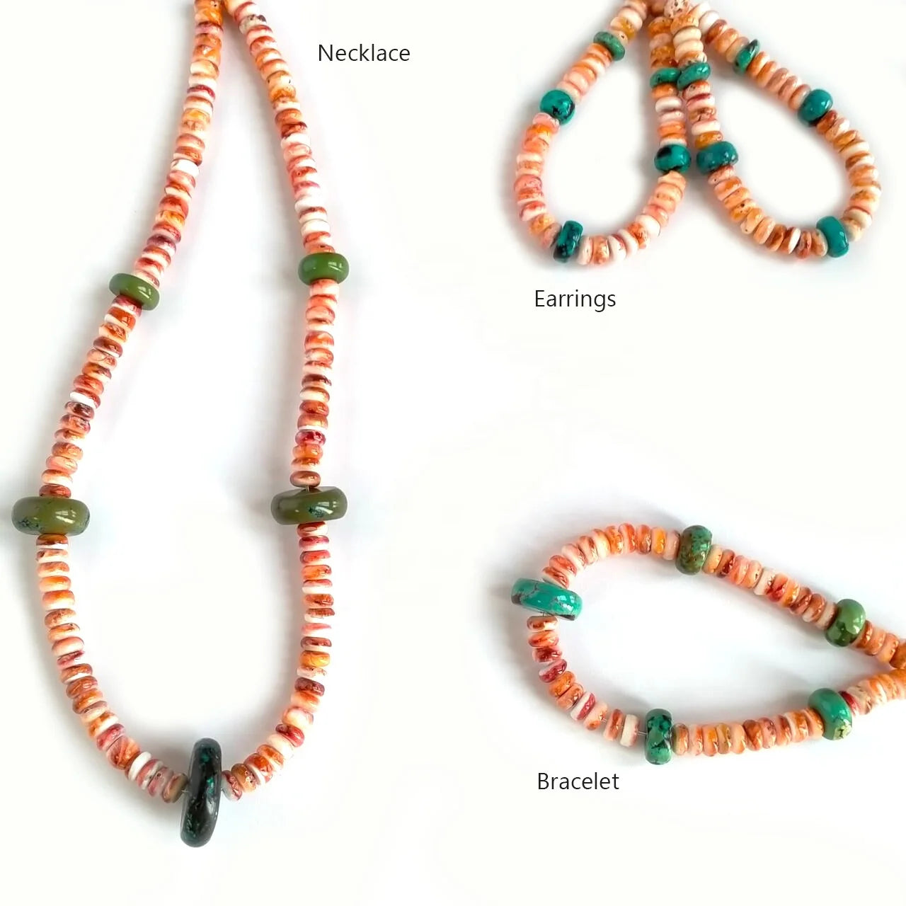 Turquoise Necklace and Spiny Oyster Shell Copper 925 Sterling Sliver Jewelry Set