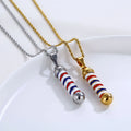 Fashion Hair Salon Pendant Women Men 18K Gold Silver Stainless Steel Jewelry Hair Stylist Hairdresser Barber Pole Necklace