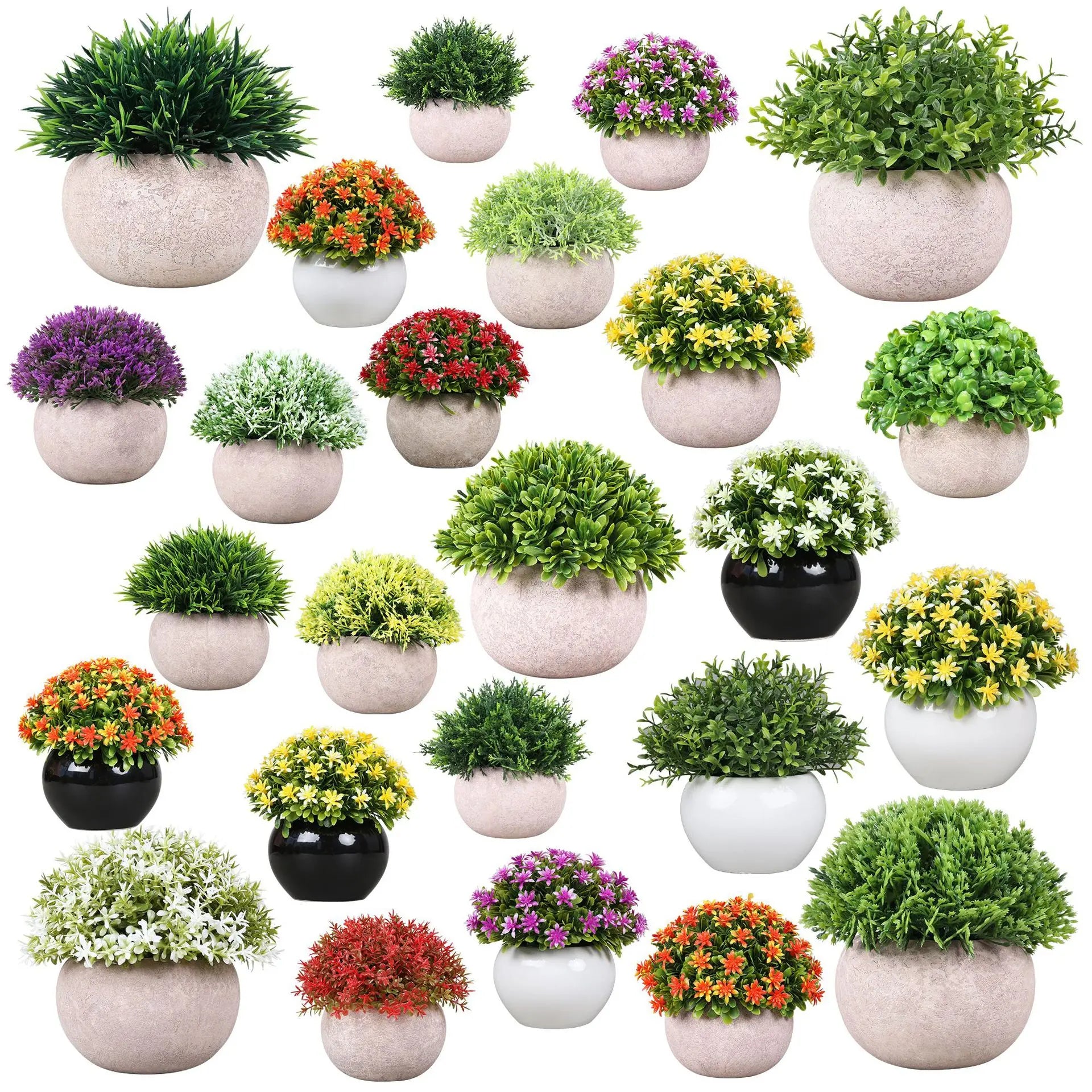 Artificial Plants Potted Green Bonsai Small Grass Plants Pot Ornament Fake Flowers for Home Garden Decoration Wedding Party