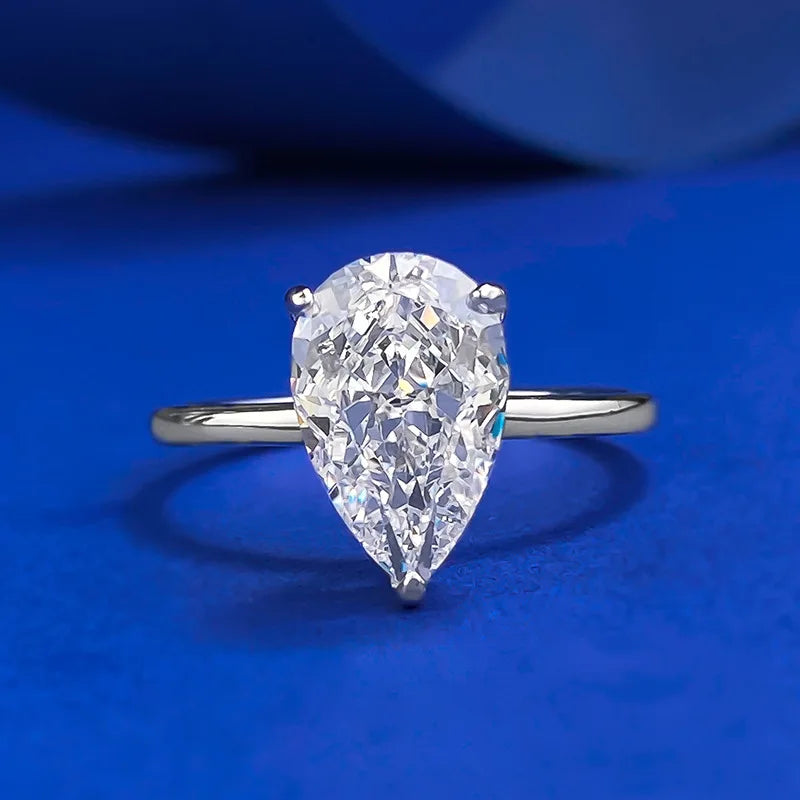 Luxury New 925 Sterling Silver Teardrop 7*11 White Pear-Shaped Ring