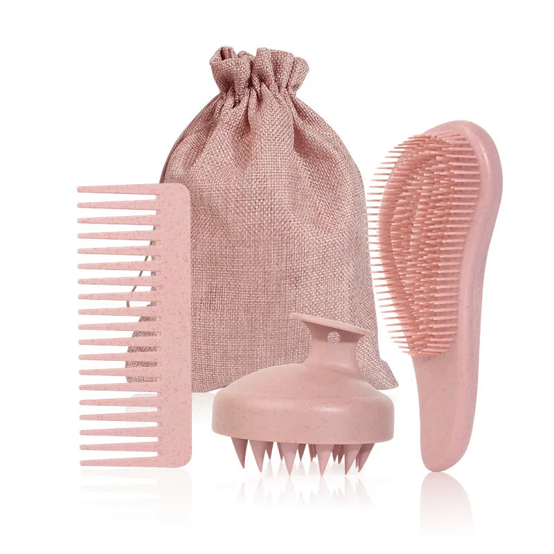 Hot Sale Cross-Border Wheat Straw Ionic Waterproof Eco-friendly Wide Tooth Hairdressing Shampoo Comb Soft Silicone Massage