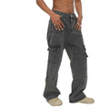 2024 Side Pockets Design Cargo Jeans for Men Grey Straight Jeans Loose Fit Dark Grey Jeans Men