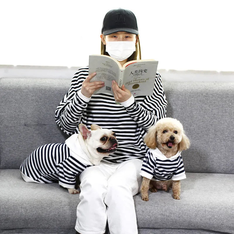 XS~XL Striped Cotton Hoodies for Pet Small Dog and People Human Family