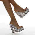 Custom Female Snake Skin Open Toe Autumn Slip-On Lightweight High Heel Wedge Sandals PVC Transparent Platform