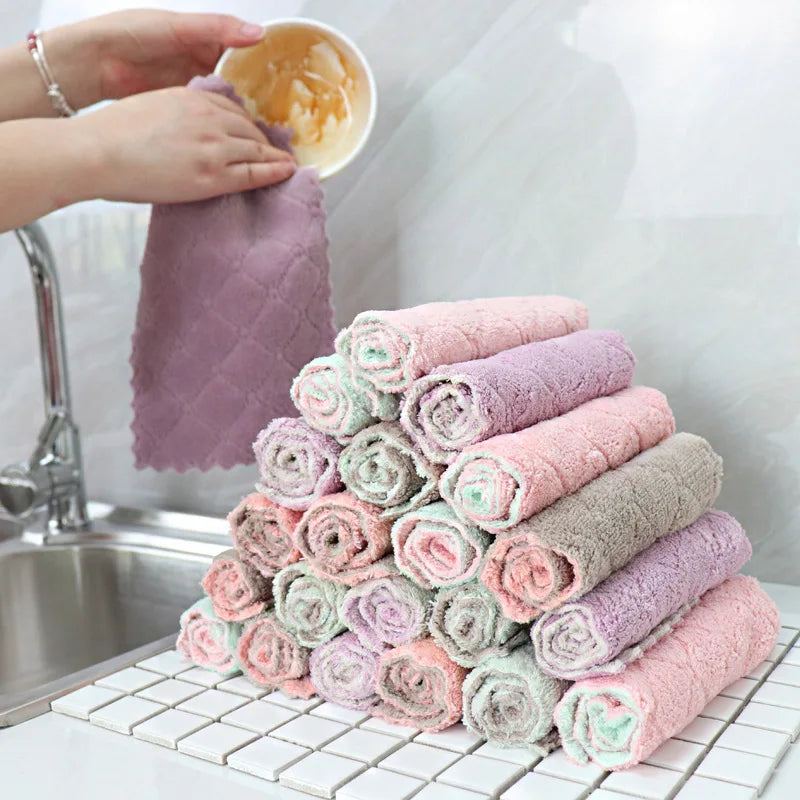 25*25 Microfiber Absorbent Kitchen Dish Cloth Thicken Oil Washing Cloth Rag Household  Thicken Wiping Tools
